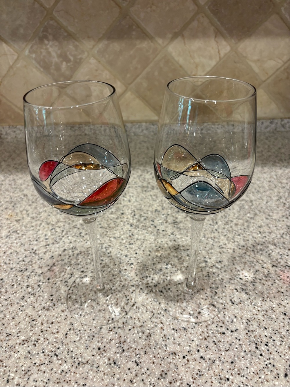 Hand-painted Milano Romania mosaic stained glass style wine glasses